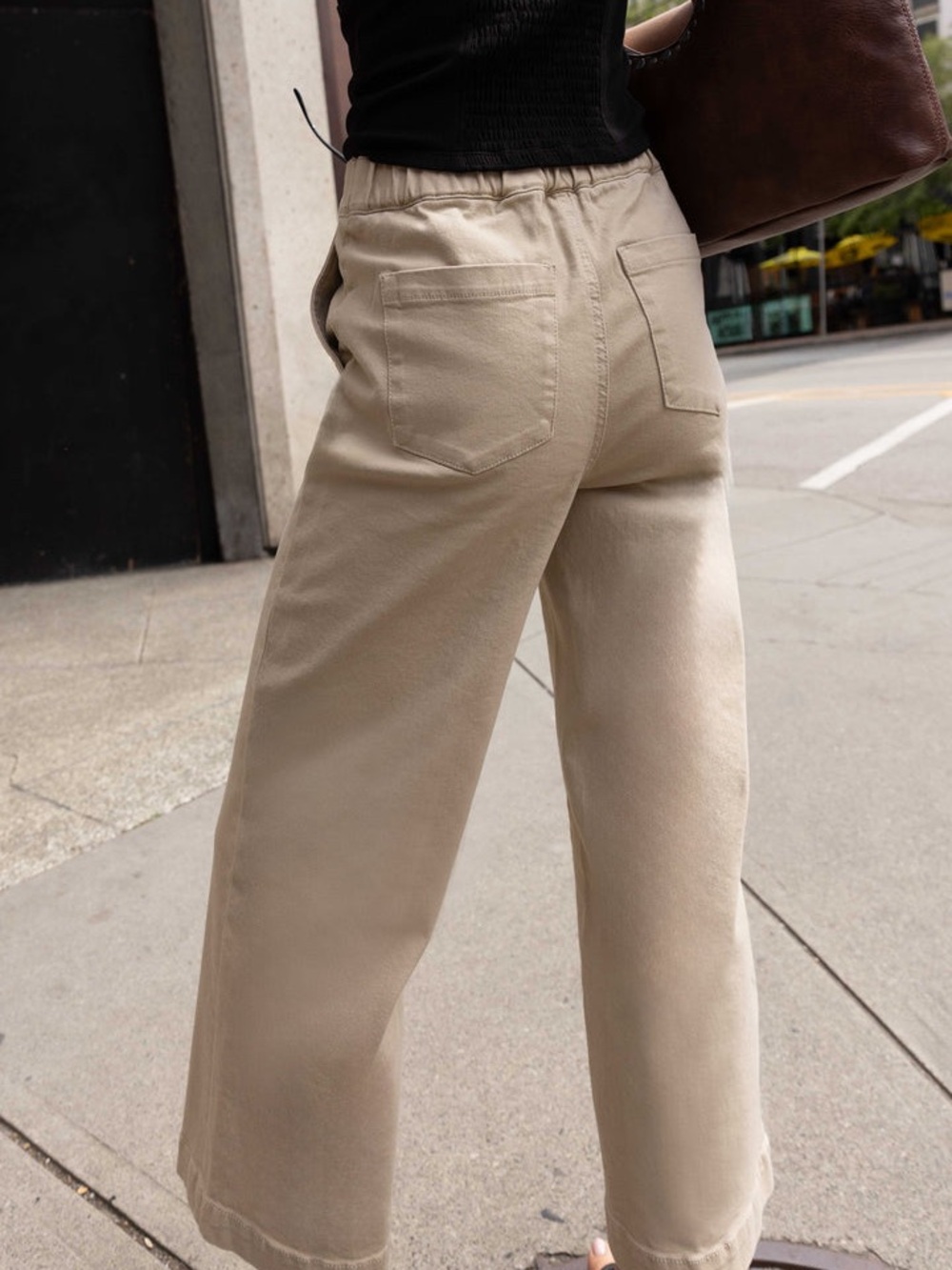 OAK + FORT Beige Cropped Wide-Leg Women’s Pants